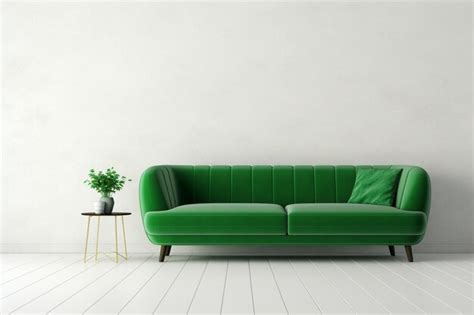 Premium AI Image | Living room with green leaf sofa and white walls