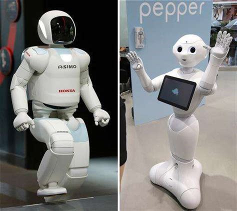 The Honda Asimo robot (left) and the Softbank Robotics Pepper robot ...