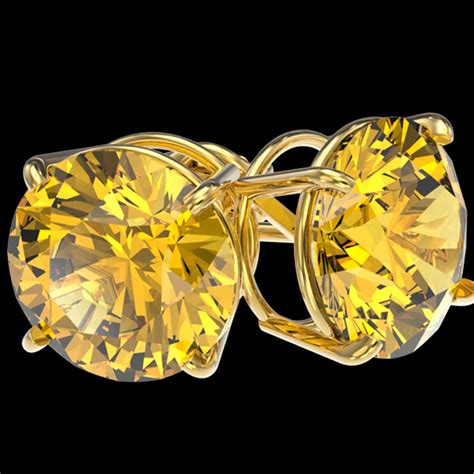 5 ctw Certified Intense Yellow Diamond Stud Earrings 10k Yellow Gold ...