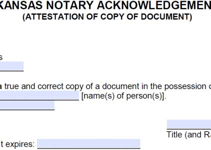 Free Kansas Notary Acknowledgement - Representative - PDF - Word