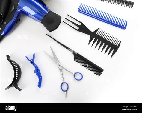 Barber set with tools and equipment, isolated on white Stock Photo - Alamy