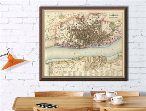 Vintage map of Liverpool Liverpool map Fine print