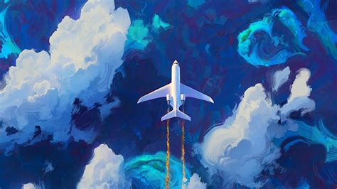 Download Airplane And Clouds Aesthetic Art Desktop Wallpaper | Wallpapers.com