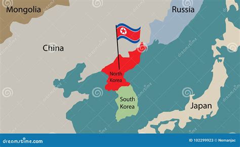 North Korea Map with Flag of Korea Stock Vector - Illustration of ...