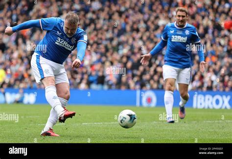 Rangers Legend Kris Boyd scores his sides third goal during the Legends ...