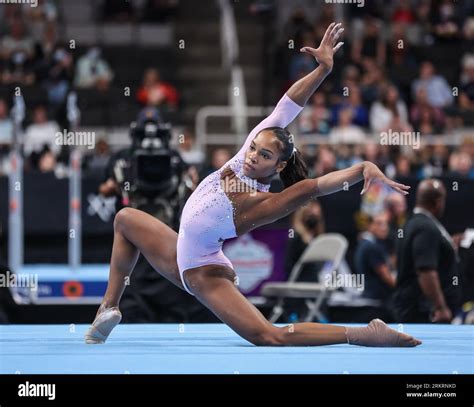 August 25, 2023: Shilese Jones begins her floor routine during Woman's Day 1 of the 2023 U.S ...