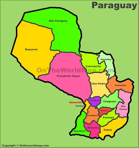 Administrative divisions map of Paraguay - Ontheworldmap.com