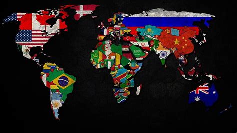 HD wallpaper: world map with flags artwork, countries, multi colored ...