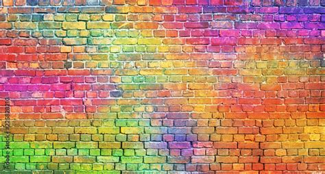 color brick wall, multi-colored masonry. rainbow background Stock Photo | Adobe Stock