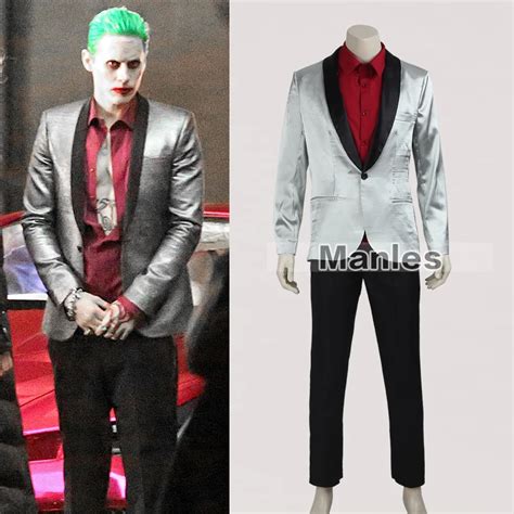 Joker Costume Jared Leto Batman Joker Cosplay Costume Halloween Suit Silver Coat Psychos Killers ...