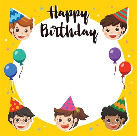 Premium Vector | Happy Birthday. Beautiful Kids greeting funny ...