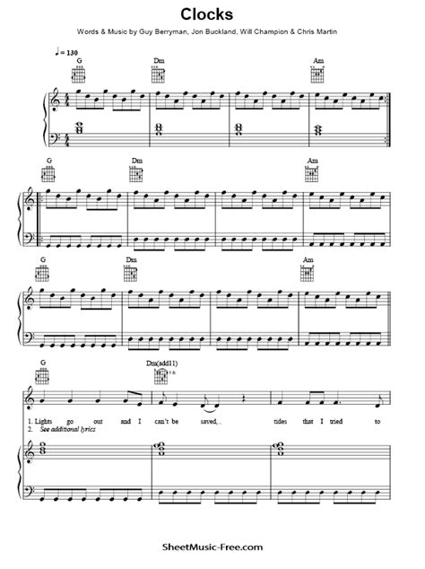 Clocks Piano Sheet Music Coldplay - ♪ SHEETMUSIC-FREE.COM