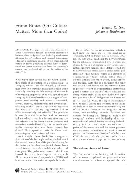 Article On Business Ethics | PDF | Enron | Organizational Culture