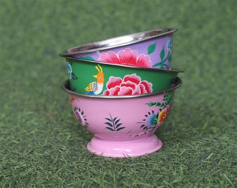 Kashmir Painted Bowl Set, Hand Painted Small Bowl, Enamelware Hand Painted Rice Bowl, Painted ...