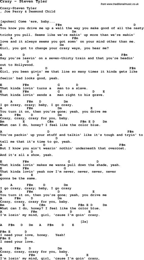 Crazy Aerosmith Lyrics And Chords - Crazy Loe