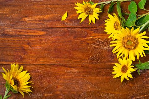 sunflower on a wooden background | High-Quality Food Images ~ Creative Market