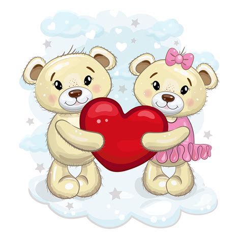 A pair of cute teddy bears holding a heart in their paws. Teddy bears ...