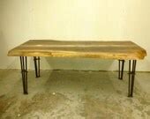live edge wood desk with hairpin legs by LogHunterLLC on Etsy