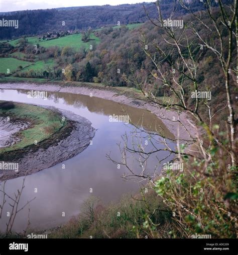 River spit point bar incised meander River Wye England Wales border ...