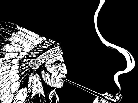 Оld Indian chief smoking a pipe by Olga Karlova on Dribbble