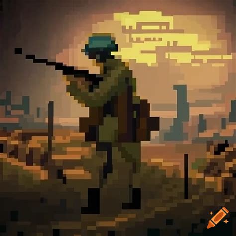 Pixel art of trench warfare in world war 1 on Craiyon