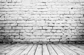 White brick wall and wood floor background — Stock Photo © robertsrob ...