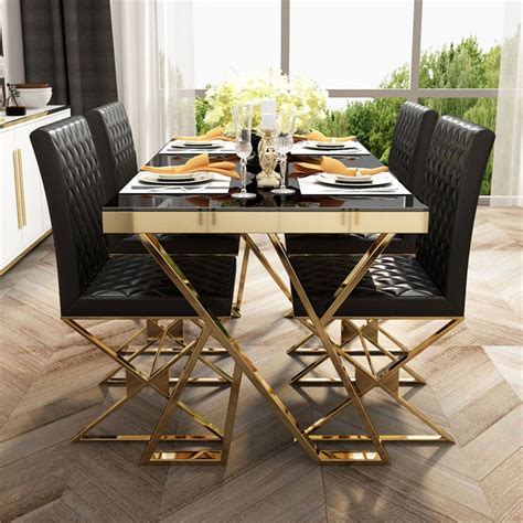 1400mm Modern Black Rectangle Tempered Glass Dining Table