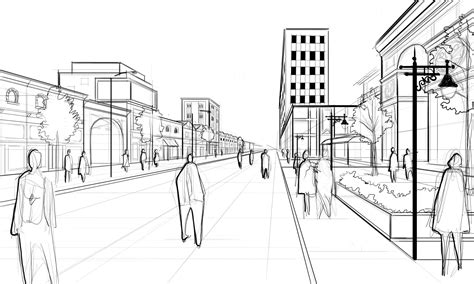 architectural street scene layer | Perspective drawing architecture ...