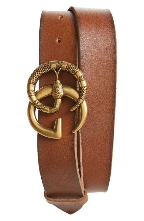 Gucci Gg Marmont Snake Buckle Leather Belt in Brown for Men - Lyst