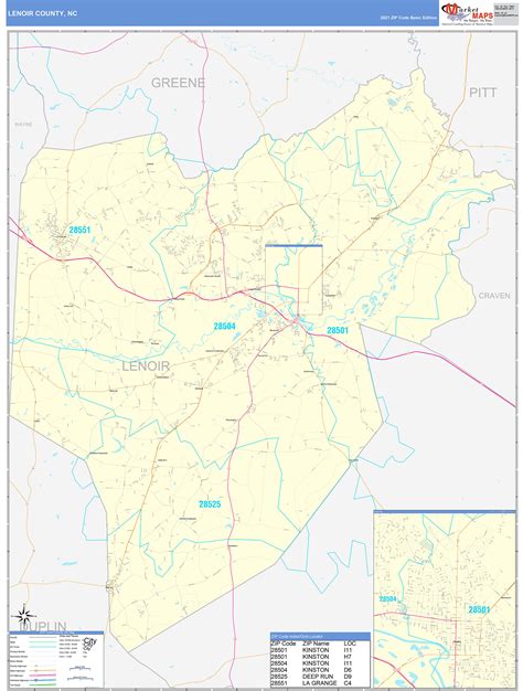 Lenoir County, NC Zip Code Wall Map Basic Style by MarketMAPS - MapSales