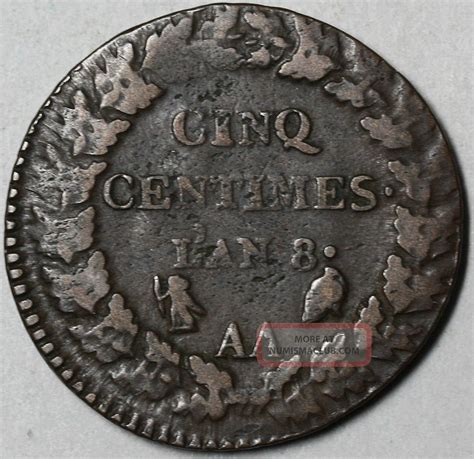 1799 - Aa 5 Centimes First Republic France (an 8 - Aa) Metz Coin