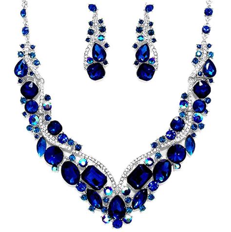 Navy Sapphire Blue Crystal Necklace Set Elegant Wedding Formal Pageant Jewelry | eBay