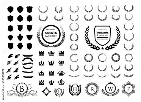 Luxury logo set. Crest logo element, Crown, Wing, Emblem, Heraldic ...