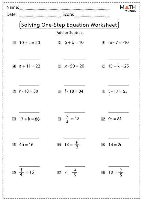 Solving Addition And Subtraction Equations