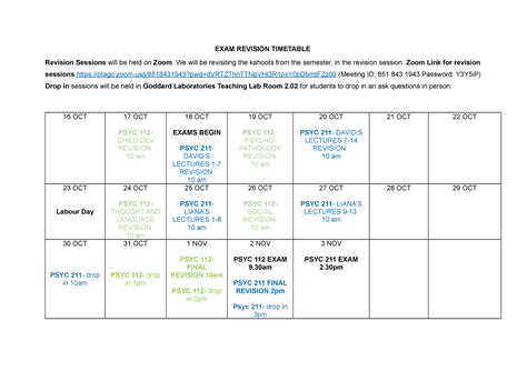 2023 Exam Revision Timetable - EXAM REVISION TIMETABLE Revision Sessions will be held on Zoom ...