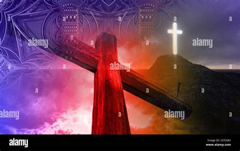 glowing wooden cross made in 3d software Stock Photo - Alamy