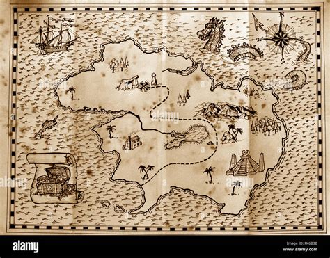 Old treasure map used by pirates to find hidden treasure Stock Photo ...