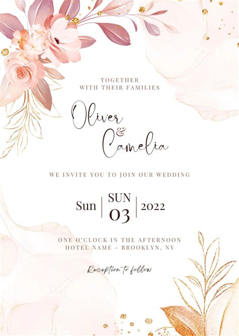 Soft Watercolor Flowers Border Wedding Invitation