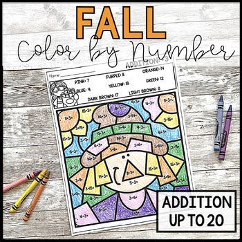 Color By Number Addition Up to 20 Fall Worksheets | TPT