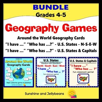 Geography Bundle - 3 Classroom Games - Grades 4-5 - Great Fun for Kids!