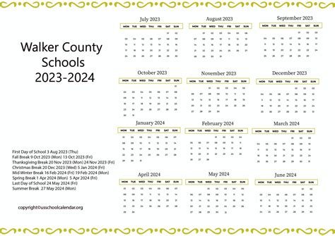 Walker County Schools Calendar with Holidays 2023-2024