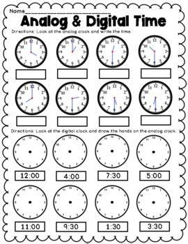 Telling Time on Analog and Digital Clocks Worksheets | Math time, Reading comprehension ...