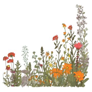 Wildflower Border Vector, Sticker Clipart Sketch Of Wildflowers In A Border Cartoon, Sticker ...