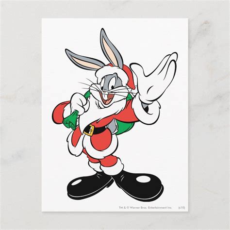 BUGS BUNNY™ Santa Waving Holiday Postcard | Zazzle | Holiday postcards, Christmas cartoon ...