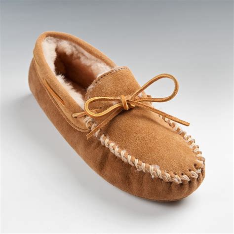 Minnetonka Mens Sheepskin Soft Sole Moccasin | www.hayneedle.com | Moccasins mens, Moccasins ...