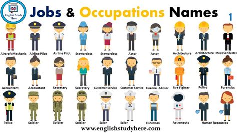 Jobs & Occupations Names - English Study Here | English study, Occupation, Job