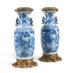 Pair of large blue and white Chinese porcelain vases 19th century, with gilt bronze mountings ...