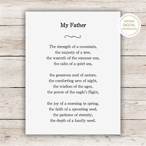 My Father My Hero Printable Poem For Dad Digital Download Etsy ...