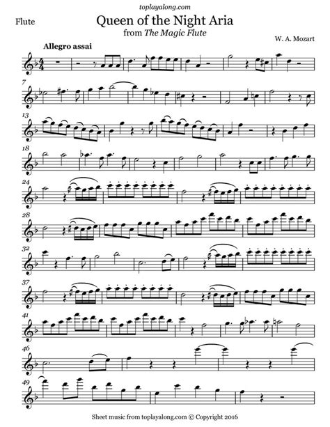 Mozart - Queen of the Night from The Magic Flute | Flute sheet music, Sheet music, Violin sheet ...