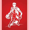 Group basketball players action cartoon graphic Vector Image